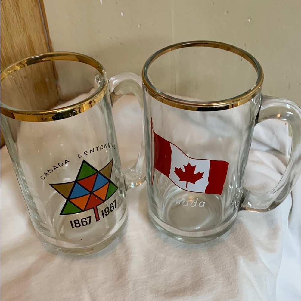 Gold Rimmed Canada Centennial Glass Mugs
